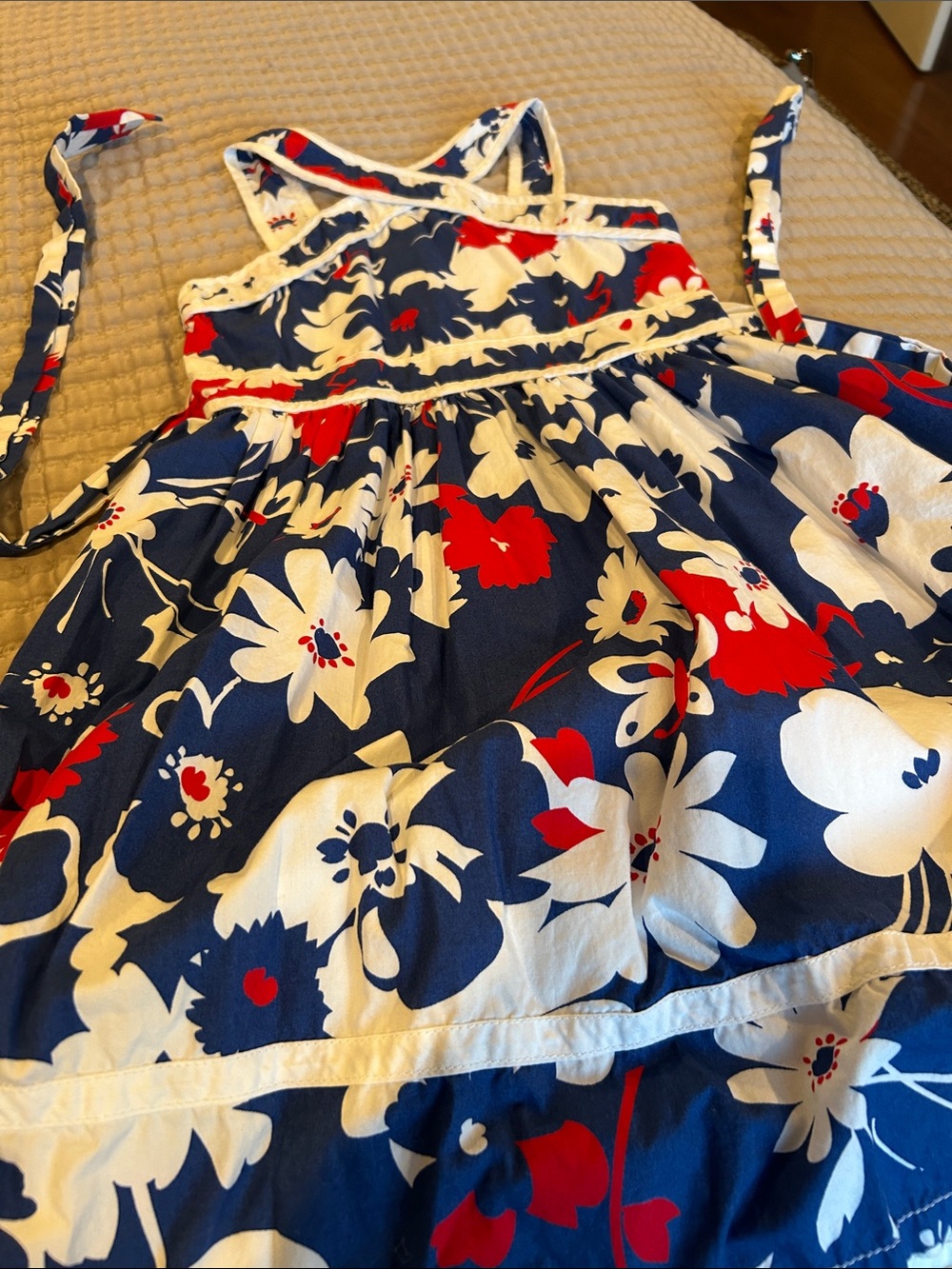 The Children's Place Navy Blue Floral Sundress with White & Red Flowers